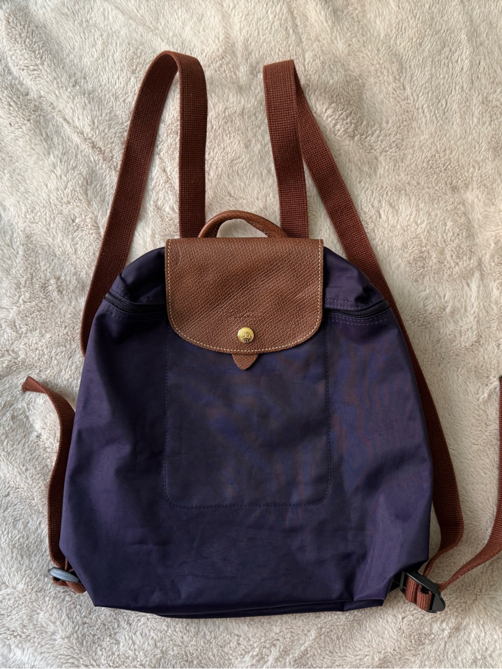 Longchamp Le Pliage Nylon Leather Backpack Purple